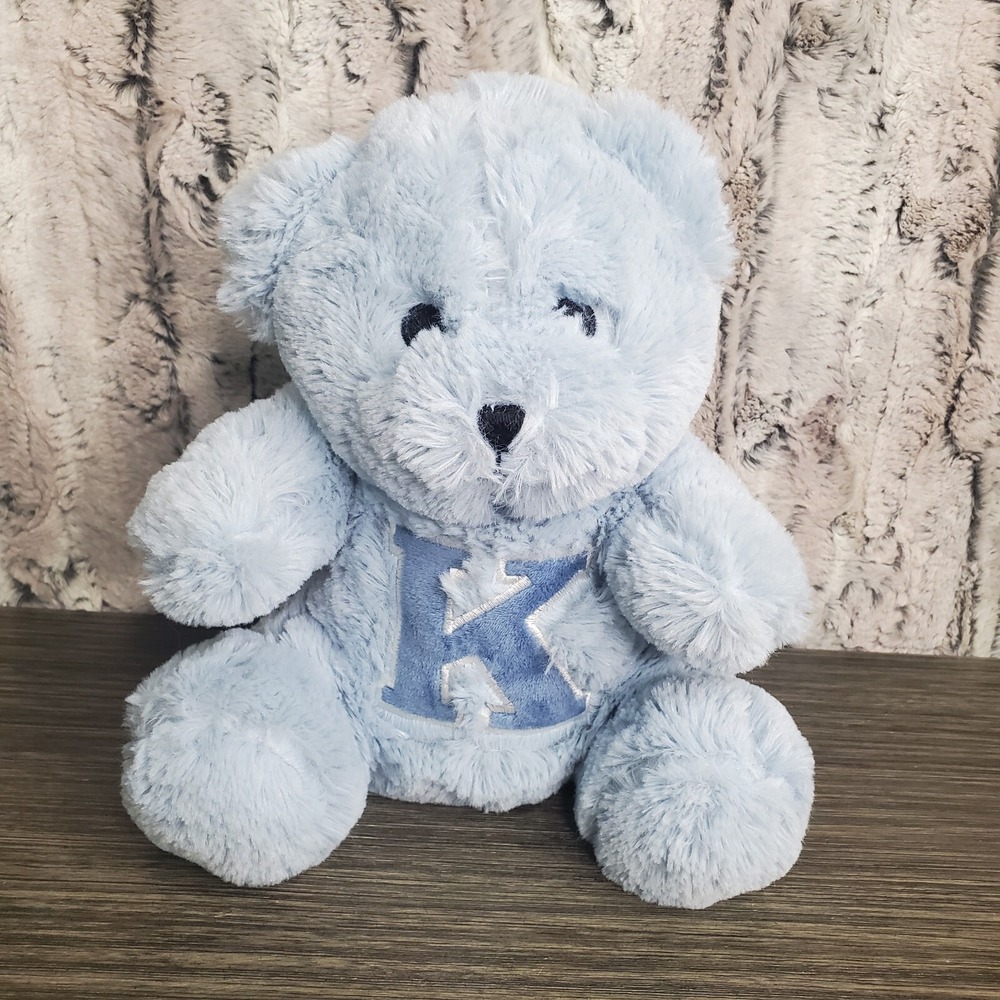 Silver One Lovey Good‎ Nite Collection 10" Blue Teddy Bear Plush "K" Baby Boy